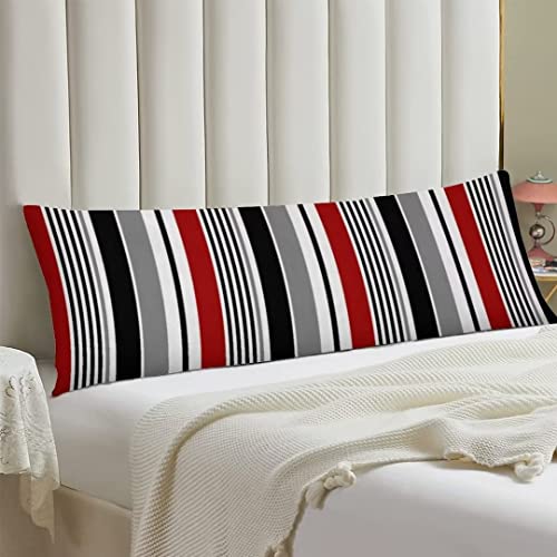 Abstract Stripes Body Pillow Cover Red And Black White Grey Striped Long Pillow Case With Zipper Decorative Soft Bedding Pillowcase Modern Stripe Pillow Covers For Couch,Bedroom,Home Gifts 20"X54" #TOP2