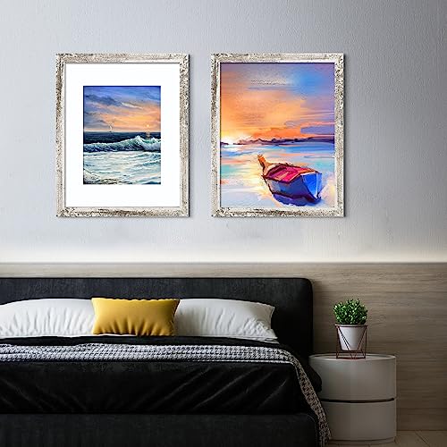Image of LUCKYLIFE 16x20 Frames for Wall, Display Pictures 11x14 with Mat or 16x20 without Mat, Pack of 2, Distressed White