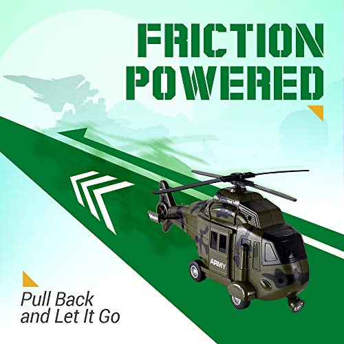 Wolvolk Military Helicopter - Solid Built Push & Go Chopper Toy With Lights & Sounds - Aids Hand-Eye Coordination For Kids Boys & Girls (Green) #TOP4