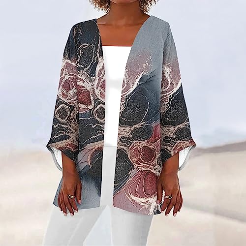 Lightweight Cardigans for Women 3/4 Sleeve Trendy Open Front Cardigan Floral Printed Comfy Dressy Cardigans3