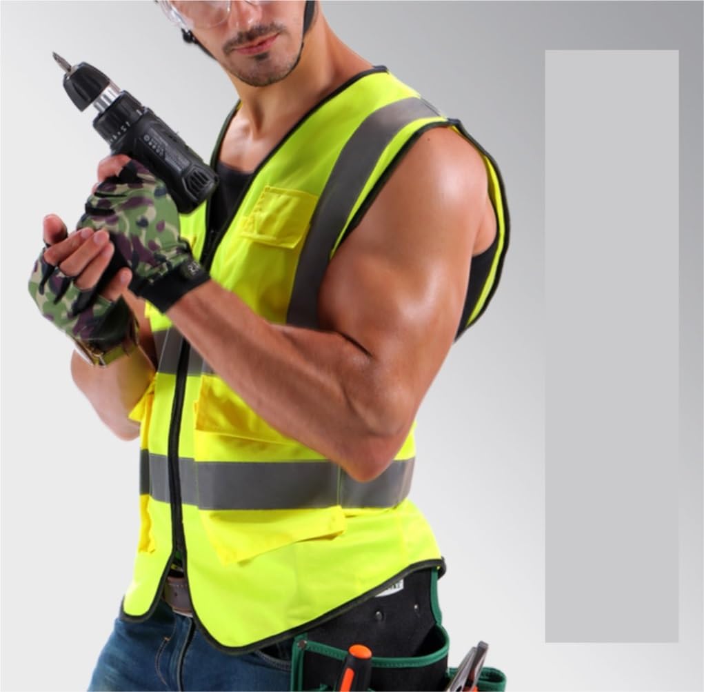 Chaleco de Trabajo de Alta Visibilidad, Chaleco de Trabajo Reflectante Unisex Alta Visibilidad Multicolor(Yellow)
