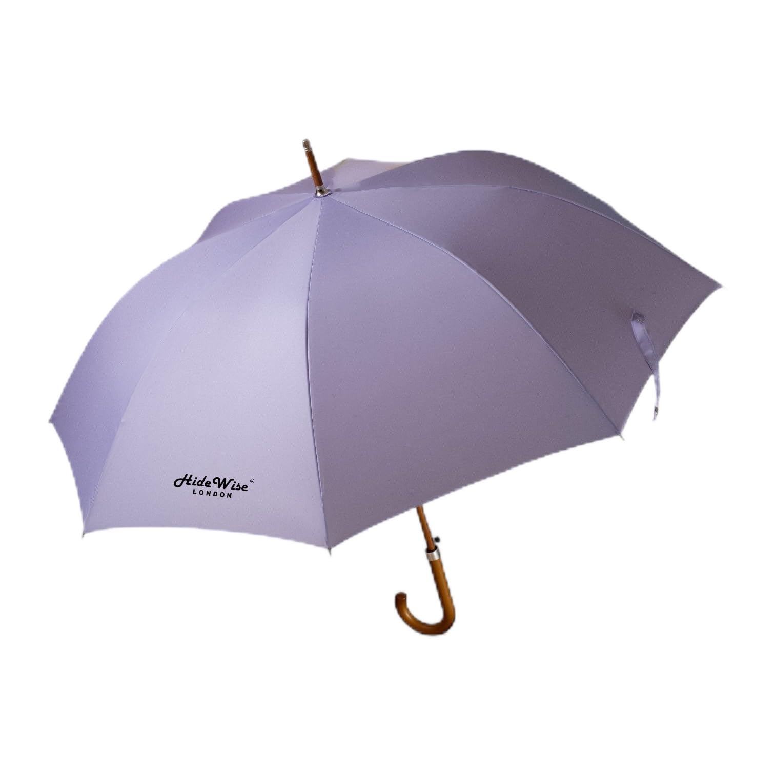 HideWise LONDON Classic Umbrella Crook Curved Wood J Handle Auto Open Anti UV Windproof Strong Brolly (Lilac)