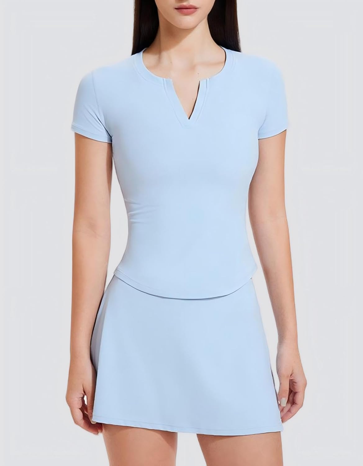 Mudere Two Piece Skirt Sets for Women Summer Vacation Outfits V Neck Tops Lounge Matching Sets - Image 6