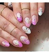 Halloween Press on Nails Short Almond Fake Nails White Ghost False Nail Full Cover Pumpkin Fake N...
