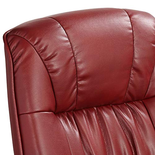 BenchMaster Kyle Ruby Red Swivel Faux Leather with Ottoman Recliner Chair Modern Armchair Ergonomic Push Manual Reclining Footrest Upholstered for Bedroom Living Room Reading Home Relax Office - Thumbnail 3