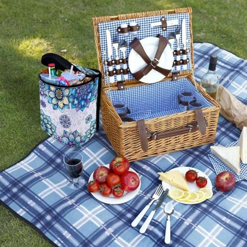 Image of Talayituse Boho Mandala Print Car Trash Can with Adjustable Straps, Foldable Car Trash Bag Bin Car Garbage Bag Multipurpose Storage Box for Vehicle Travel Camping Picnicing