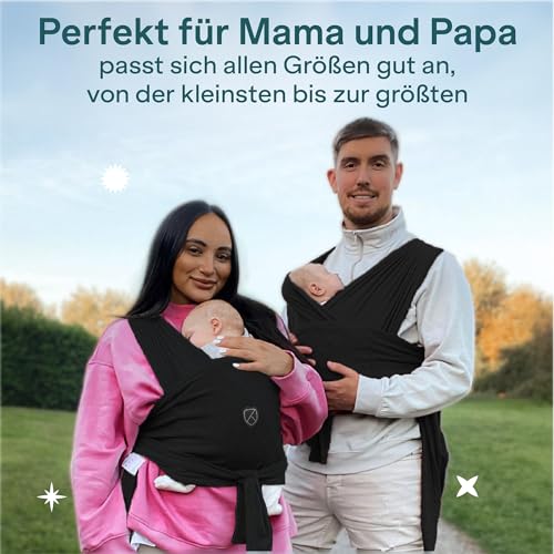 Koala Babycare Tragetuch Baby Neugeborene - Einfach Anzuziehen für Mütter und Väter - Babytrage Multi-Use Bis 9kg - Babytragetuch Schwarz