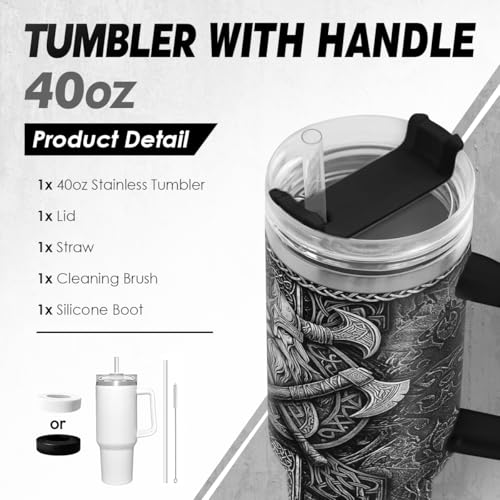 Image of Viking Tumbler Gifts for Men, 40oz Stainless Steel Insulated Coffee Tumbler With Lid & Straw, Travel Cup Gift for Husband Dad, Christmas Birthday