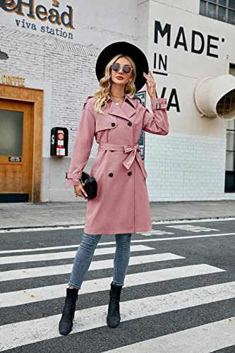 Image of Womens Long Trench Coat Double Breasted Windproof Overcoat With Belt