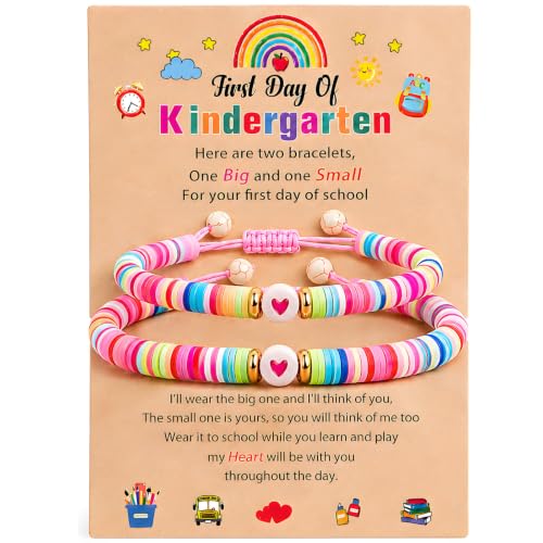 Image of First Day of School Matching Heart Bracelets for Mommy and Me,Back to School Supplies Gifts Mother and Daughter Bracelets