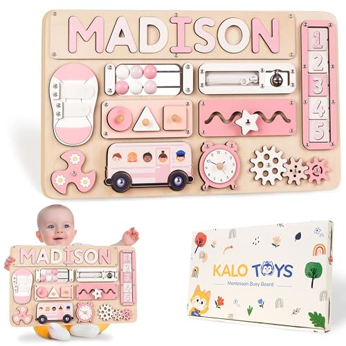 Image of KALOTOYS Personalized Large Busy Board for Toddlers - Montessori Busy Board - Montessori Toys for 1 Year Old Baby Boys Girls - Sensory Toys for Toddlers 1-3 - Peronalized Baby Gift
