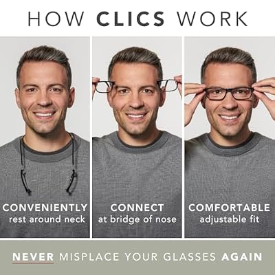 Clic Magnetic Reading Glasses - Adjustable Neck Hanging Readers - Secure Fit with Rigid Headband - Brooklyn (S-M, Grey, 1.25 Magnification)