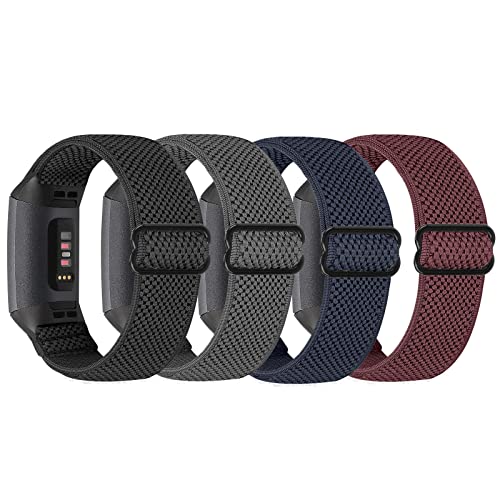 SHIJZWD 4 Pack Elastic Nylon Watch Straps - Compatible with Fitbit Charge 4/3 Adjustable Stretchy Sport Loop Band Replacement Wristband for Women & Men
