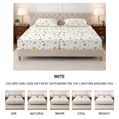 Image of SGI Split King Sheet Set for Adjustable Bed Egyptian Premium Cotton 600 Thread Count Sheets for Sleep Number Bed 15 inch Deep Pocket 5 Pc Set with 2 Twin XL Fitted Sheets Soft Breathable - Spring Bird