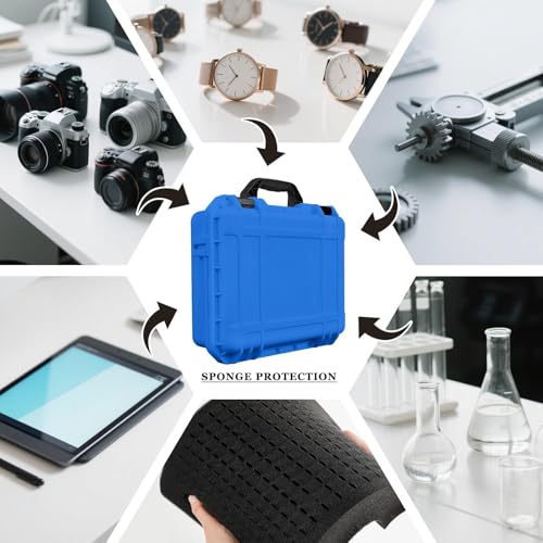 Image of Relaxweex 1 Pcs Waterproof Hard Case with DIY Customizable Foam Insert Portable Protective Case with Knife for Camera Drones Equipments Tools Test Instruments(Blue,11.3 x 8.7 x 4.2 Inch)