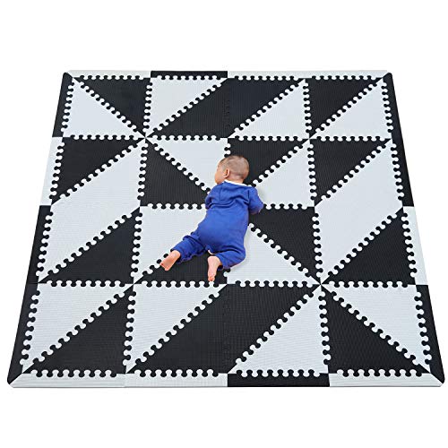 qqpp EVA Puzzle Tapis Mousse Bebe - Idéal pour Les Tapis De Jeux Enfant,32 Dalles(35*35*1cm),Triangle,Blanc & Noir.QQT-Du32S16