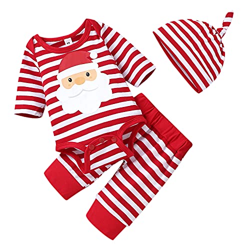Image of HIHA Newborn Infant Baby Boy Christmas Outfits My First Christmas Long Sleeve Romper Deer Printed Pants Hat Clothes Set