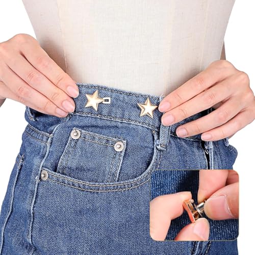 Image of Star Waist Knots for Jeans Tightening Clips Buttons, 4 Pairs Jeans Adjustable Pins for Women Pants, Fashion Metal Clips for Waist Tight, Loose Skirt, Trousers, No Sewing Required