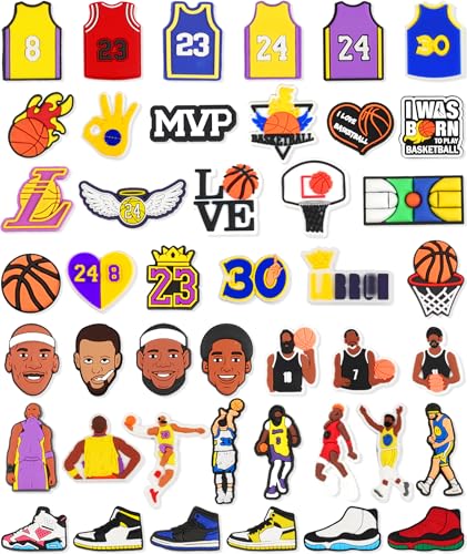 creekrock 42Pcs Basketball Shoe Charms for Clog Sandals Ideal Gift for Basketball Lovers Basketball Sports Shoe Decoration Charm Accessories for Kids Boys Adult