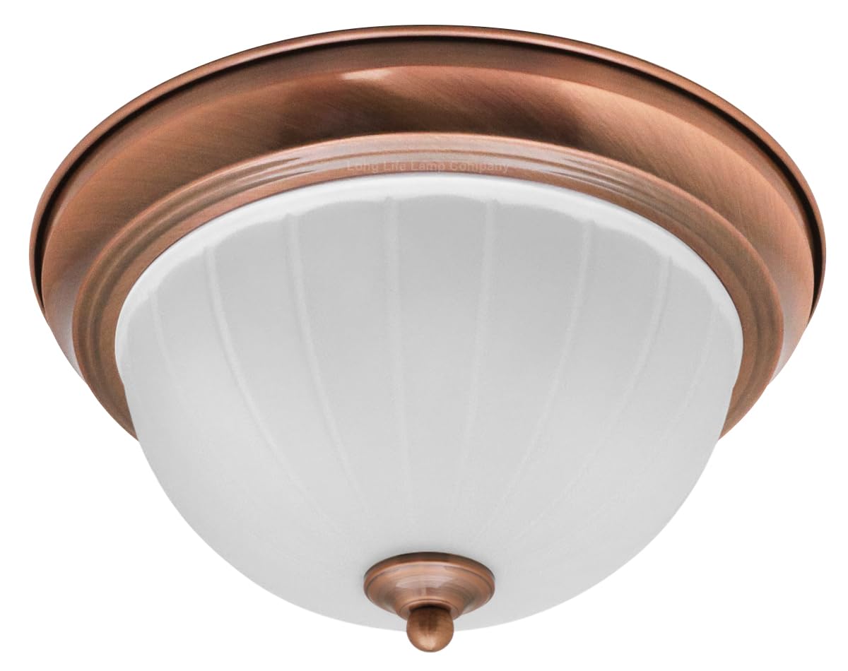 Long Life Lamp Company Copper H3112 Flush Mounted Copper Ceiling Light Frosted Glass Dome Shade Metal Surround Ip44 Bathroom, Home (Copper H3112)