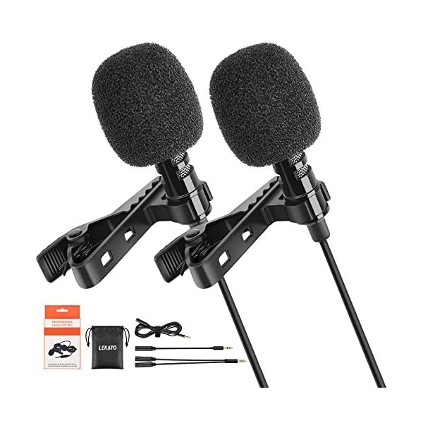 Lavalier Mikrofon für Handy and PC,LEKATO Ansteckmikrofon für 3.5mm Smartphone iPhone und Kamera,mit 2m Verlängerungskabel für Aufnahme Livestream Interview Videokonferenz Podcast,2 Stück