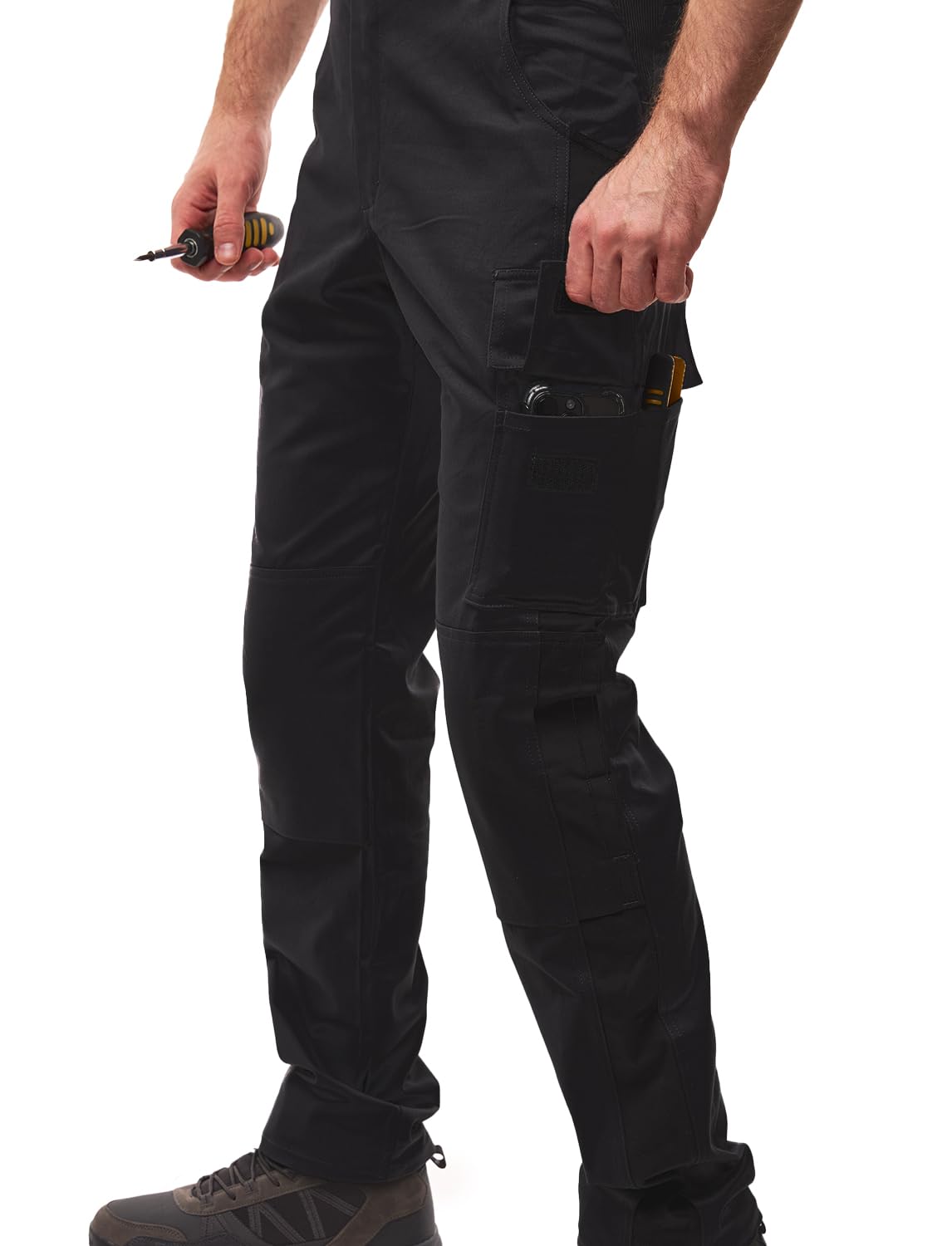 strongAnt Pantalón de trabajo para hombres, pantalón con tirantes de estiramiento, pantalón de trabajo con bolsillos para rodilleras, negro, gris, blanco