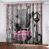 KGSK Rideaux Salon Moderne Lot De 2 Pas Cher, Occultant A Oeillets avec Motif 3D Voiture Rose Urbaine Isolant Thermique Anti Froid pour Rideaux 200x200 Cm Rideau Occultant Chambre Adulte