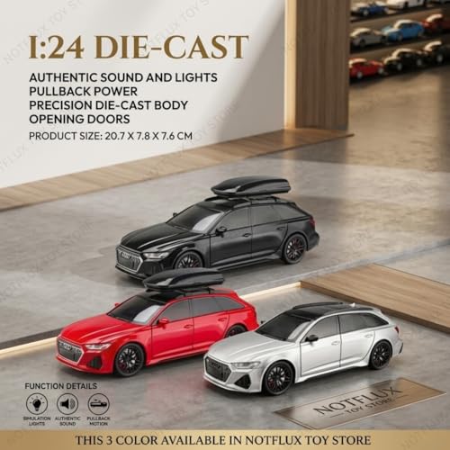Image of 1:24 Auudi RS6 Diecast Car Big Size Metal Alloy Toy Car, Pull Back Function, Detailed Interior & Open Doors, Toy Car for Kids & Adults Collectors [Multicolor] [Pack of 1]