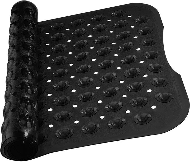 Aspire Homeware Bath Mat Non-Slip Anti Mould Black 70x38cm Machine Washable Shower Mat with Strong Suction Cups and Drain Holes Bathroom Mat