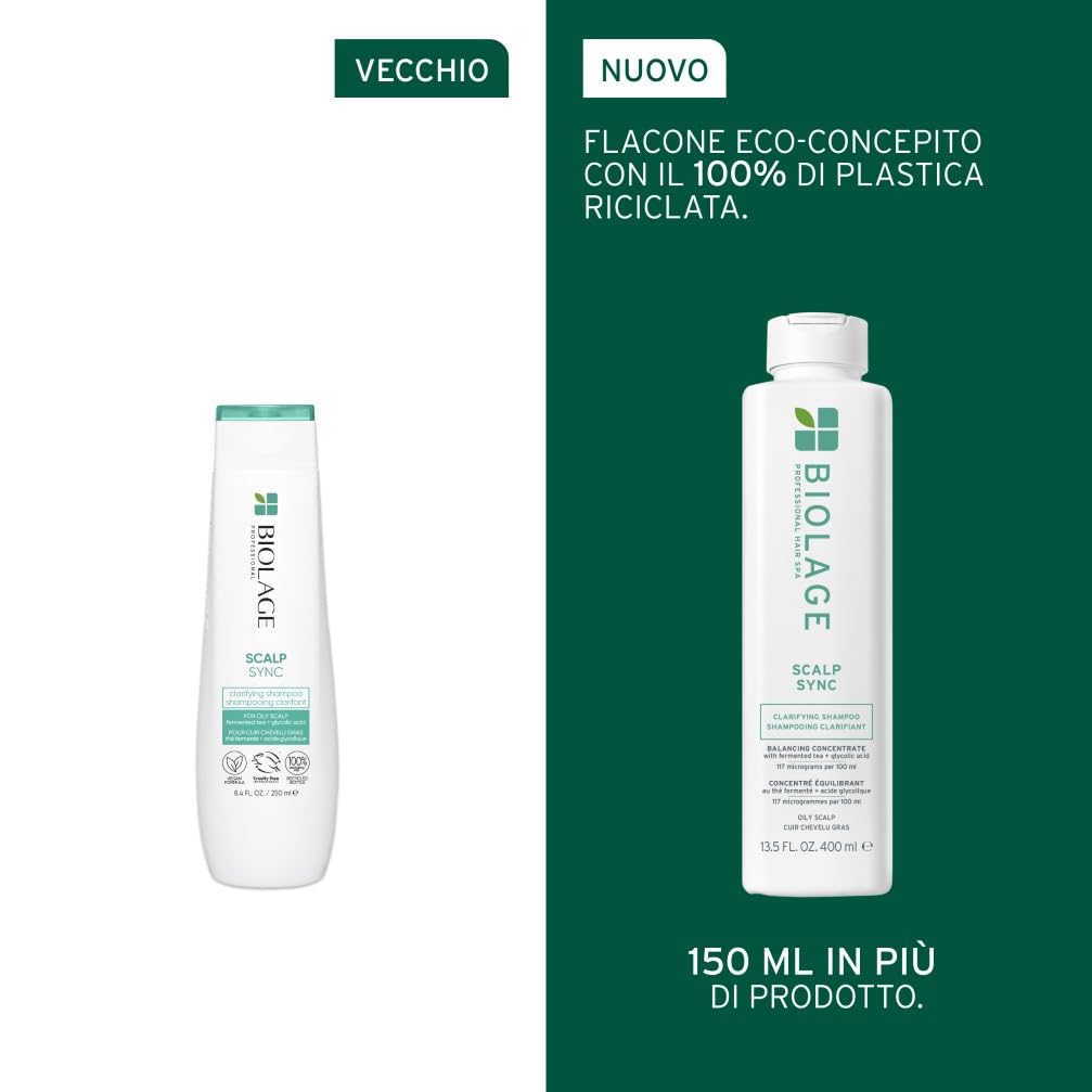 Biolage Shampoo Riequilibrante per Cute Grassa, Adatto a Tutti i Tipi di Capelli, Arricchito con Tè Fermentato e Acido Glicolico, Clarifying Shampoo, Scalp Sync