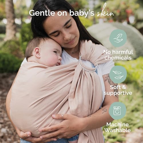 Image of Boba Ring Sling Baby Carrier, Bamboo Linen, Newborn to Toddler, Linen Peony