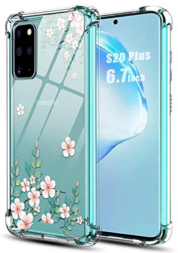 Huness Galaxy S20 Plus Case,Galaxy S20+ Case,Fresh Flower with Small Green Leaf Design Hard PC Back Protective and Soft Flexible TPU Case for Samsung Galaxy S20 Plus 5G (6.7 inch) (Green/White)