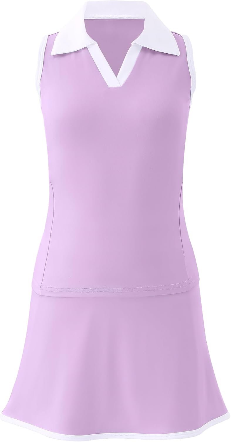Girls Tennis Golf Dress Sleeveless Polo Neck Top and Skorts Skirt Set with Shorts Racerback Athletic Workout Outfit 4-13Y