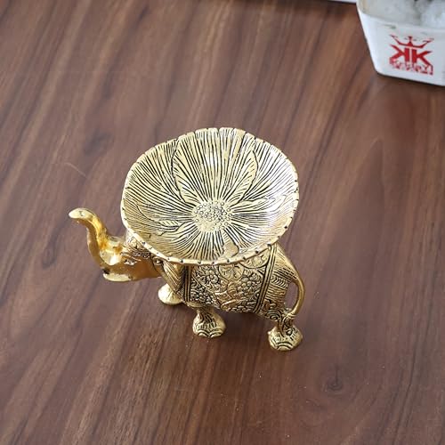 Image of KridayKraft Metal Elephant Dry Fruit Bowl Showpiece Gold Polish for Your Home,Office Table Decorative,Elephant Showpiece Bowl for Gift,Animal Figurines