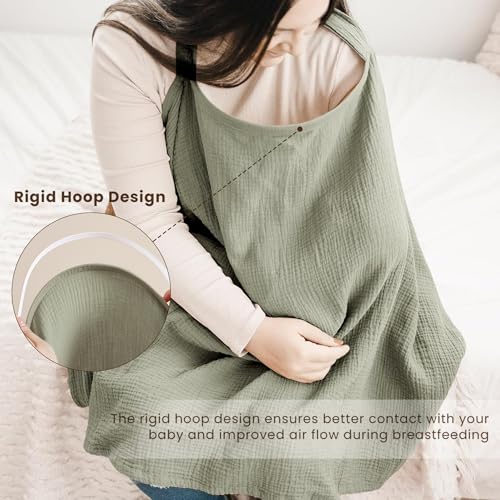 Image of Konssy Muslin Nursing Cover Up for Breastfeeding with Rigid Hoop