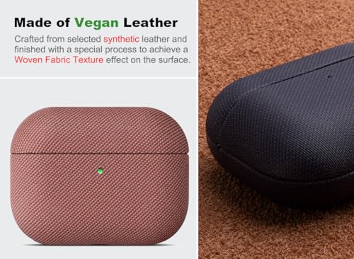 Image of Haobobro Handmade Case - for AirPods Pro 3 Case Cover - Premium Vegan Leather with Woven Fabric Texture, Wireless Charging Compatible, Drop Protective Hard Cover for AirPods Pro 3rd Generation - Brown