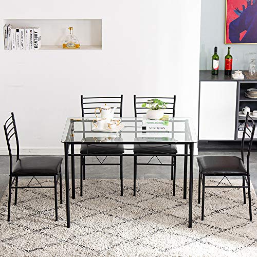 Karl Home 5-Piece Dining Table Set With 1 Glass Dining Table And 4 Chairs, Modern Dining Table Set For Kitchen & Breakfast Dining Living Room, Space Saving Furniture (Glass) #TOP6