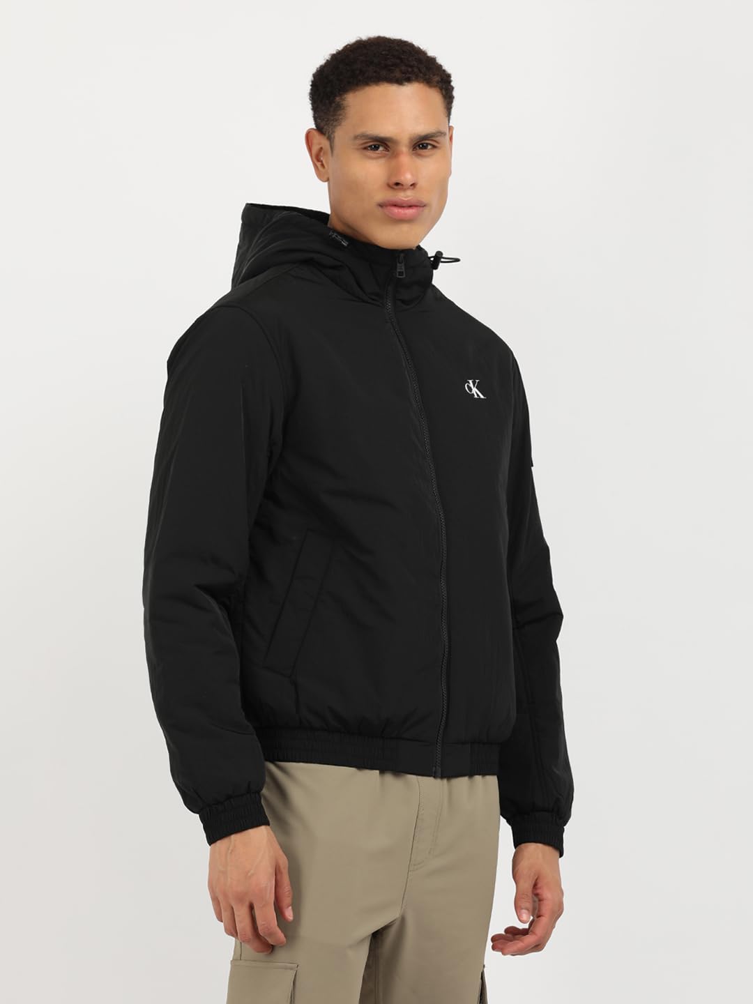 Calvin Klein Jeans Męskie kurtki Harrington z podszewką z kapturem, Ck czarny, XXL