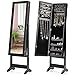 GOPLUS Armoire à Bijoux sur Pied avec Miroir Inclinable en 3 Positions, Armoire de Rangement Cosmétiques de Grande Capacité avec 4 Étagères, Convient pour Salon, Chambre et Porche, Blanc (Noir)