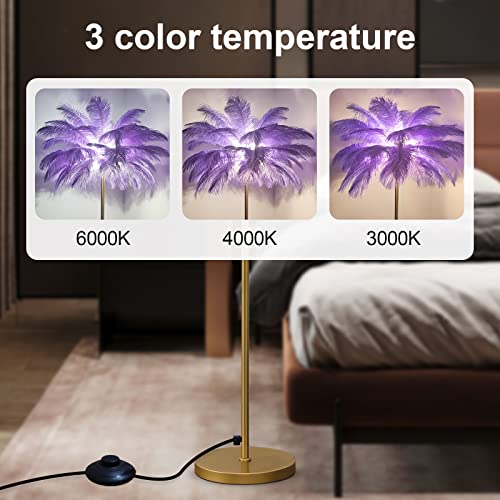 Vorderry Natural Ostrich Feather Floor Lamp Gold Feather Floor Lamp For Living Room Decor Corner Floor Lamp With Feather Lampshade Dimmable Floor Standing Lamp For Bedroom Study Office (Purple) #TOP4