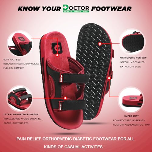 Image of DOCTOR HEALTH SUPER SOFT Men's Casual Slippers with Soft Cushioned Sole, Double Strap with Toe Loop Design, Lightweight Anti-Slip Everyday Wear Slippers for Home and Outdoor Use