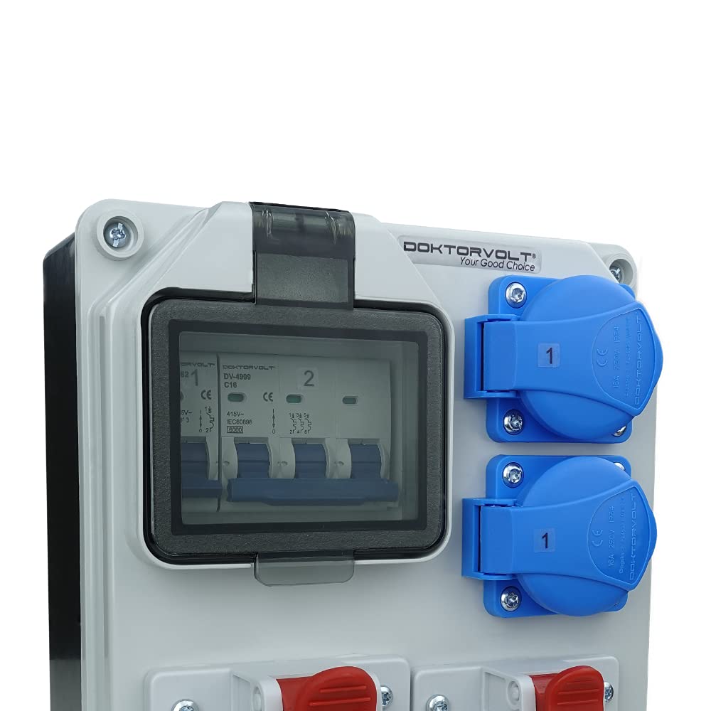 Distribuidor de corriente HL-S 32 A, 16 A, 2 x 230 V, distribuidor de corriente para obras de construcción, distribuidor de pared, doctorvolt 5361