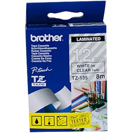 Brother Laminated Tape, Retail Packaging, 1/2 Inch, White, on Clear (TZe135)
