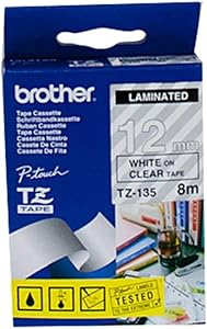 Brother Laminated Tape, Retail Packaging, 1/2 Inch, White, on Clear (TZe135)