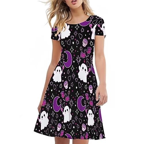 Image of POLERO Sunflower Dress for Women Floral Summer Dresses Short Sleeve Casual Sundresses Midi Dresses