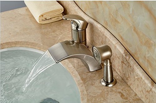 Robinet de baignoire cascade nickel brossé avec douchette design romain épuré
