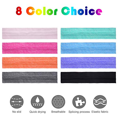 Image of 8 Pieces Sweatbands Non Slip Headbands Stretchy Running Sports Sweatbands Workout Headband Grip Silicone Yoga Hair Band Elastic Exercise Hair Wrap for Women Men