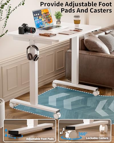 Image of Okin Small Electric Standing Desk, 36 inch x 24 inch Whole Piece Height Adjustable Desk, White Sit to Stand Computer Workstation with Wheels for Home Office