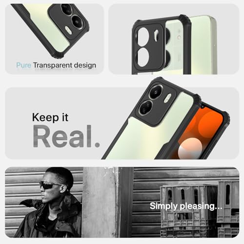 Image of Pikkme Ultra Hybrid Back Cover for Redmi 13C 4G | Poco C65 | Raised Edges |Crystal Clear Transparent | Full Camera Protection Bumper Case (Black)
