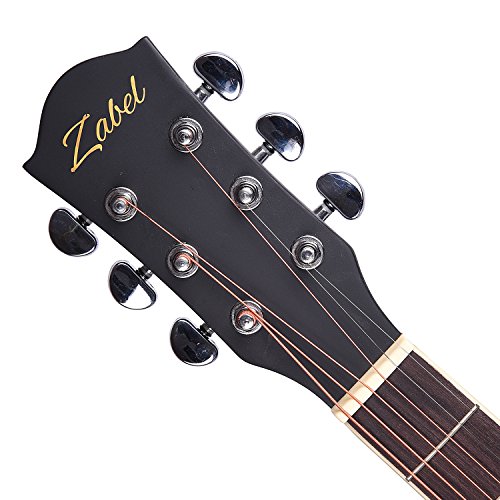 Image of Zabel Acoustic Guitar 40 Inches Matt Finish, Black, With Combo Guitar Bag, Strings, Strap And Picks